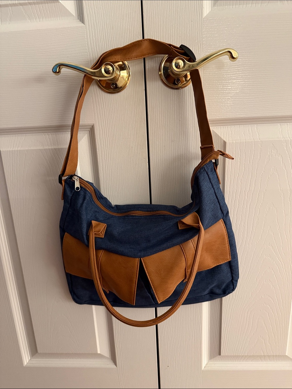 Canvas Navy and Tan Shoulder Bag - Classic Everyday Tote